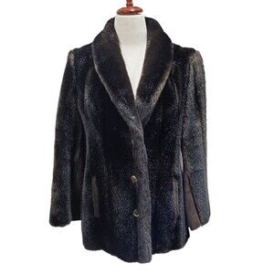 EUC Vintage leather faux fur coat Sears Fashions Tissavel France, brown, M